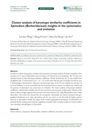 Cluster Analysis of Karyotype Similarity Coefficients in Epimedium (Berberidaceae): Insights in the Systematics and Evolution
