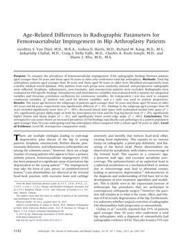 Age-Related Differences in Radiographic Parameters for Femoroacetabular Impingement in Hip Arthroplasty Patients Geoffrey S