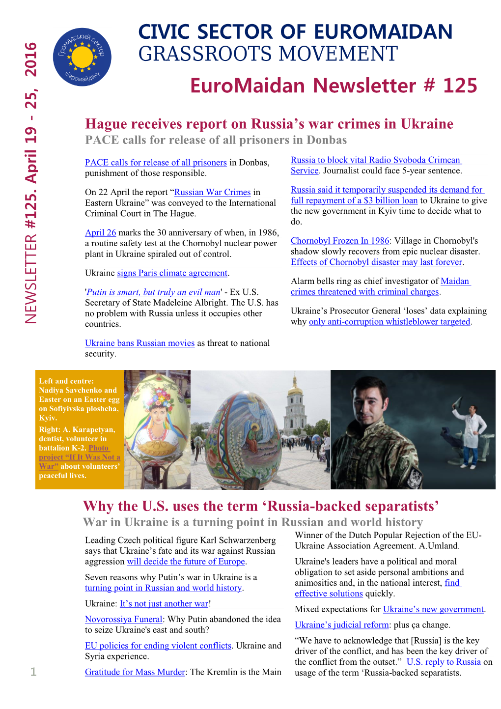 Euromaidan Newsletter # 125 CIVIC SECTOR of EUROMAIDAN