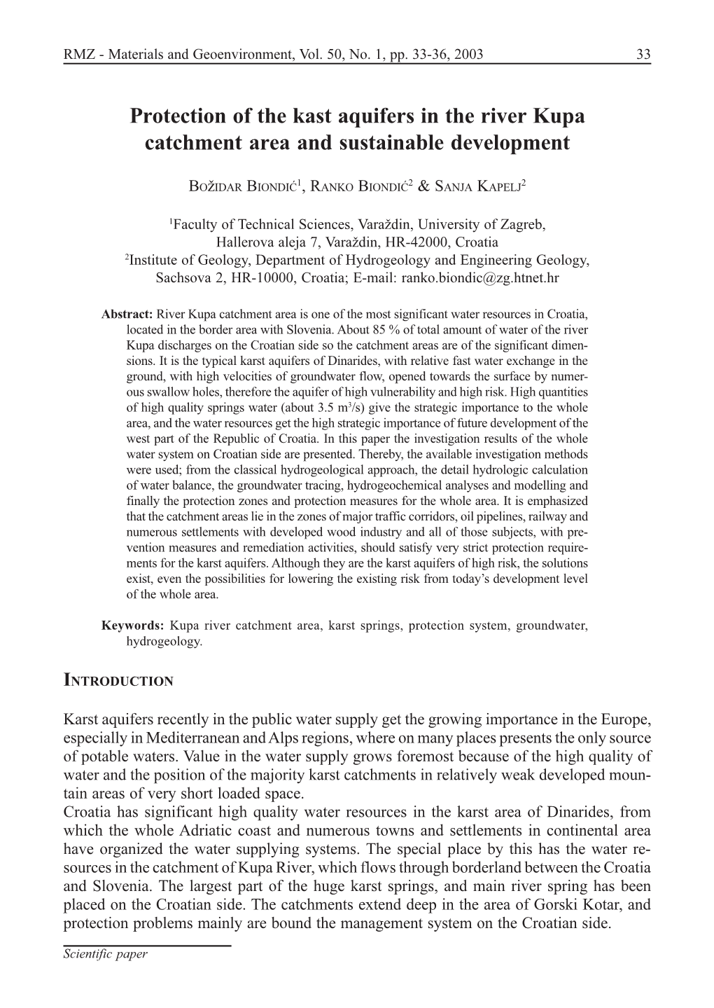 Protection of the Kast Aquifers in the River Kupa Catchment Area and Sustainable Development