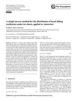 A Simple Inverse Method for the Distribution of Basal Sliding Coefﬁcients Under Ice Sheets, Applied to Antarctica