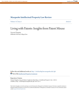 Living with Patents: Insights from Patent Misuse Vincent Chiapetta Willamette University College of Law
