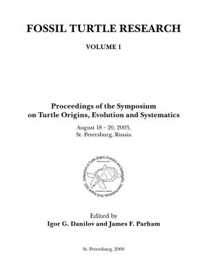 Fossil Turtle Research, Vol. 1, 2006