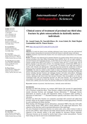 Clinical Course of Treatment of Proximal One Third Ulna Fracture By
