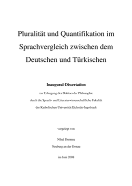 Pluralität Und Quantifikation Im Sprachvergleich Zwischen Dem Deutschen Und Türkischen