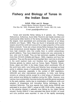 Fishery and Biology of Tunas in the Indian Seas