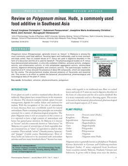 Review on Polygonum Minus. Huds, a Commonly Used Food Additive in Southeast Asia