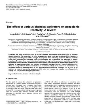 The Effect of Various Chemical Activators on Pozzolanic Reactivity: a Review