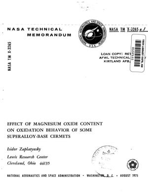 Nasa Tm X-3265 17 Effect of Magnesium Oxide Content