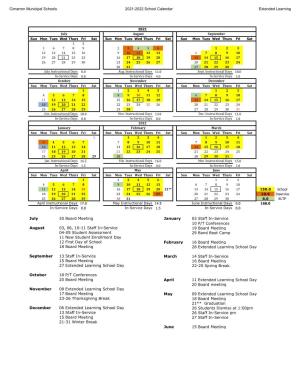 Cimarron Municipal Schools 2021-2022 School Calendar Extended Learning July 20 Board Meeting January 03 Staff In-Service 10