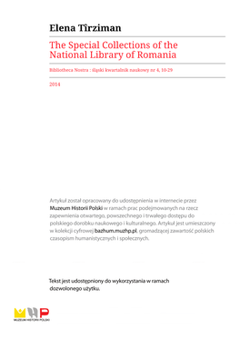 Elena Tîrziman the Special Collections of the National Library of Romania