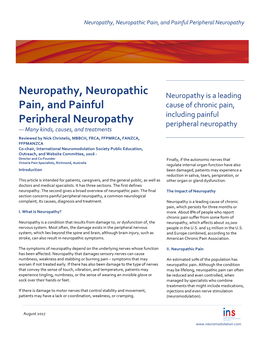 Neuropathy, Neuropathic Pain, and Painful Peripheral Neuropathy