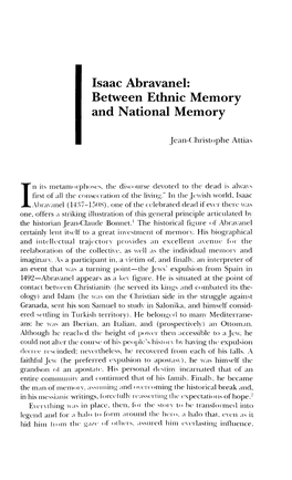 Isaac Abravanel: Between Ethnic Memory and National Memory