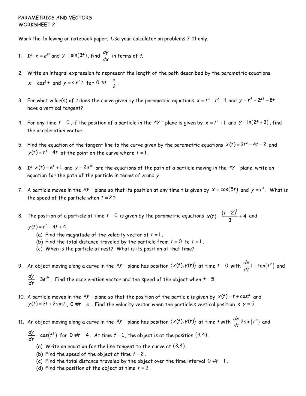 Parametrics and Vectors