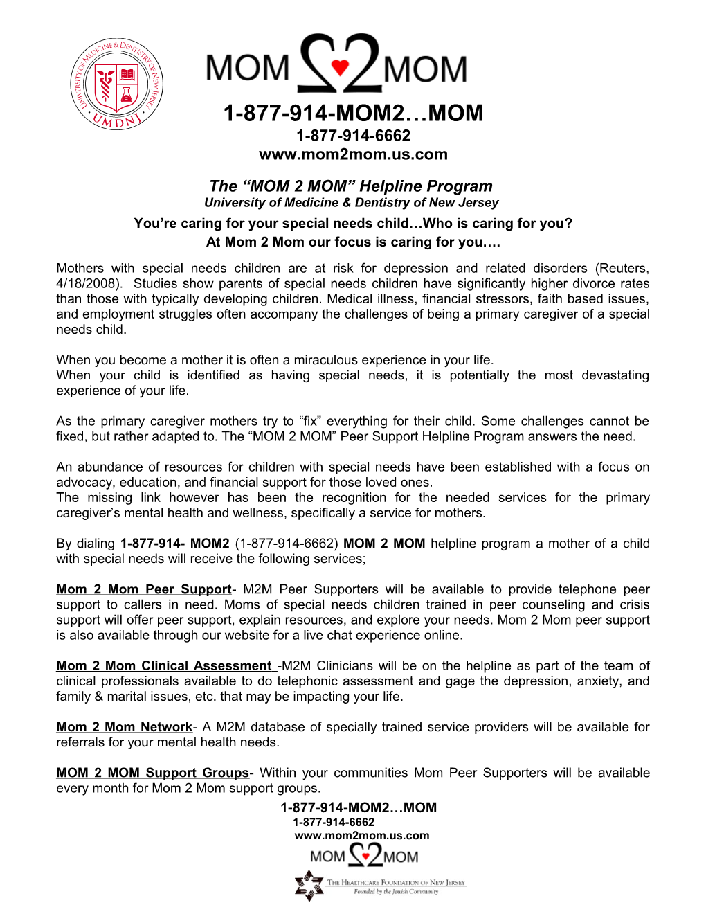 The MOM 2 MOM Helpline Program