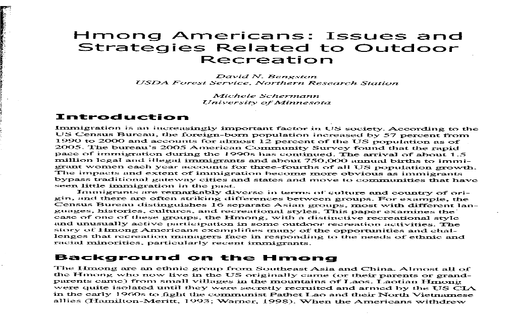 Hmong Americans: Issues and Strategies Related to Outdoor Recreation