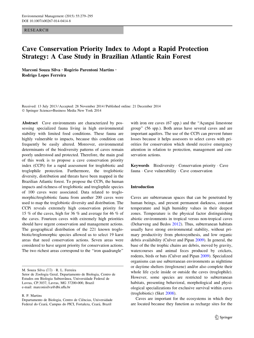 Cave Conservation Priority Index to Adopt a Rapid Protection Strategy: a Case Study in Brazilian Atlantic Rain Forest