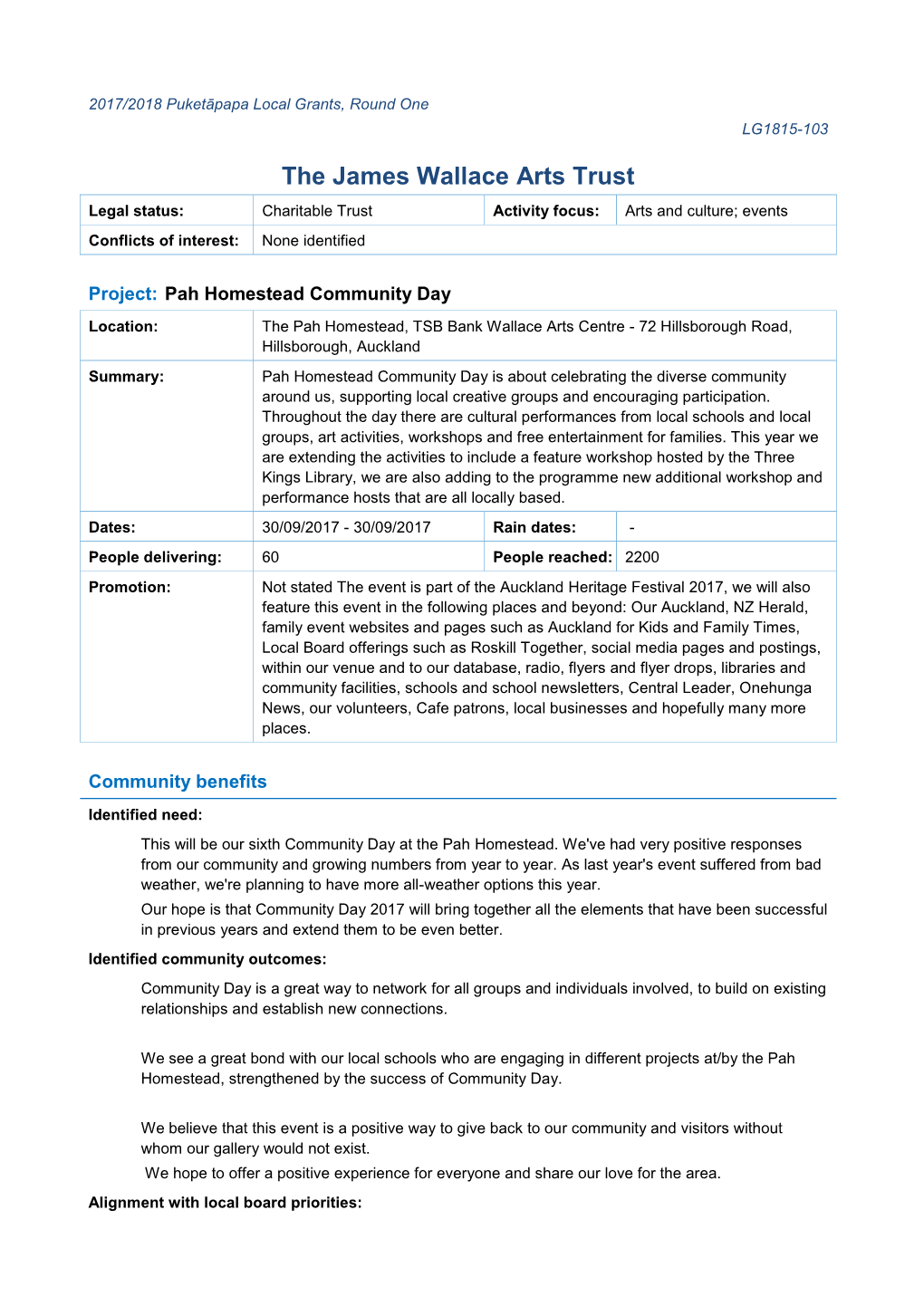 Item 15 Puketāpapa Local Grants Round One 2017/2018