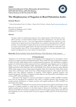 The Morphosyntax of Negation in Rural Palestinian Arabic