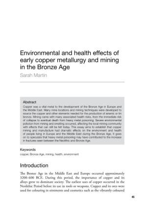 Environmental and Health Effects of Early Copper Metallurgy and Mining in the Bronze Age Sarah Martin