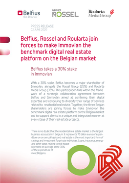 Belfius, Rossel and Roularta Join Forces to Make Immovlan the Benchmark Digital Real Estate Platform on the Belgian Market