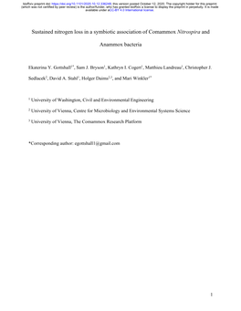 Sustained Nitrogen Loss in a Symbiotic Association of Comammox Nitrospira And