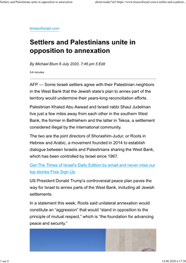 Settlers and Palestinians Unite in Opposition to Annexation About:Reader?Url=