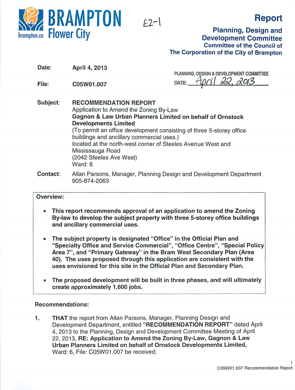 Planning Design and Development Committee Item E2 for April 22, 2013