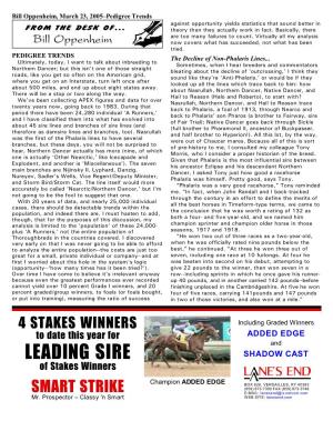 LEADING SIRE SHADOW CAST of Stakes Winners