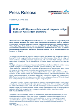 KLM and Philips Establish Special Cargo Air Bridge Between Amsterdam and China