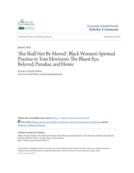 'She Shall Not Be Moved': Black Women's Spiritual Practice in Toni Morrison's the Bluest Eye, Beloved, Paradise