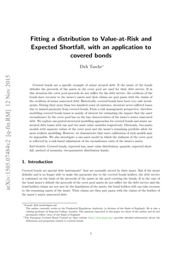 Fitting a Distribution to Value-At-Risk and Expected Shortfall, with an Application to Covered Bonds Arxiv:1505.07484V2 [Q-Fin