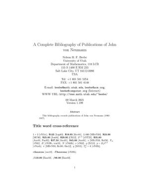 A Complete Bibliography of Publications of John Von Neumann