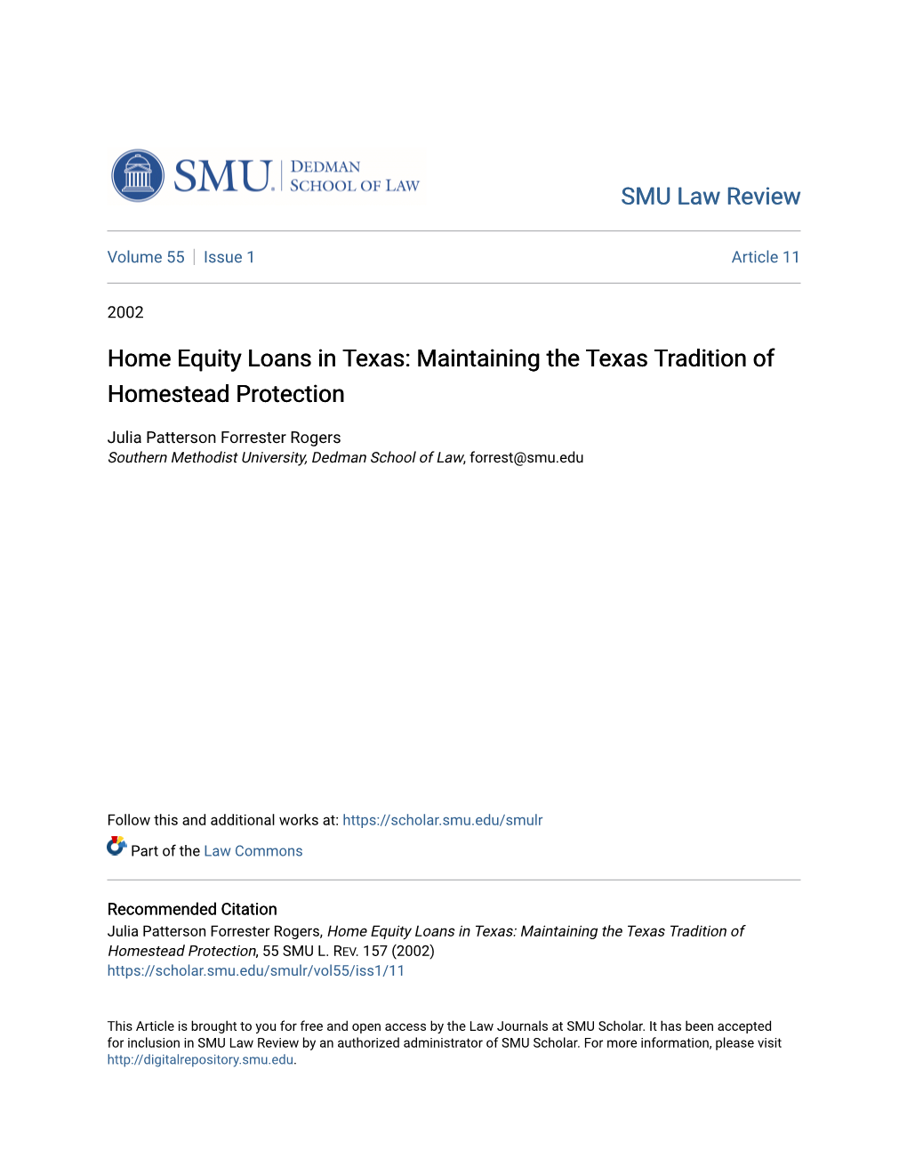 Home Equity Loans in Texas: Maintaining the Texas Tradition of Homestead Protection