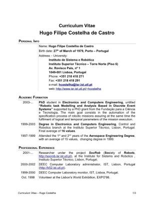 Curriculum Vitae De Hugo Costelha