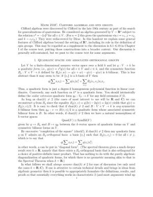 Math 210C. Clifford Algebras and Spin Groups