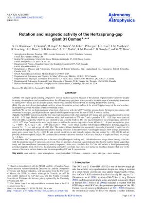 Rotation and Magnetic Activity of the Hertzsprung-Gap Giant 31 Comae�,