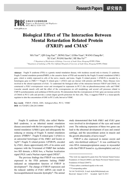 Biological Effect of the Interaction Between Mental Retardation Related Protein