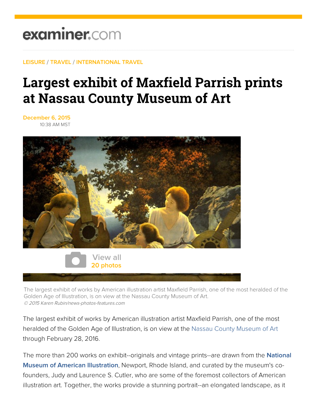 Largest Exhibit of Maxfield Parrish Prints at Nassau County Museum of Art