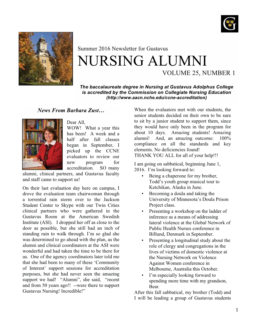 Nursing Alumni Volume 25, Number 1