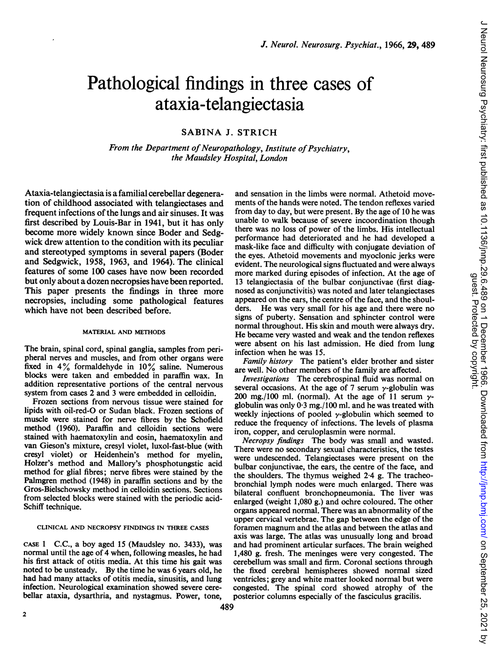 Pathological Findings in Three Cases of Ataxia-Telangiectasia