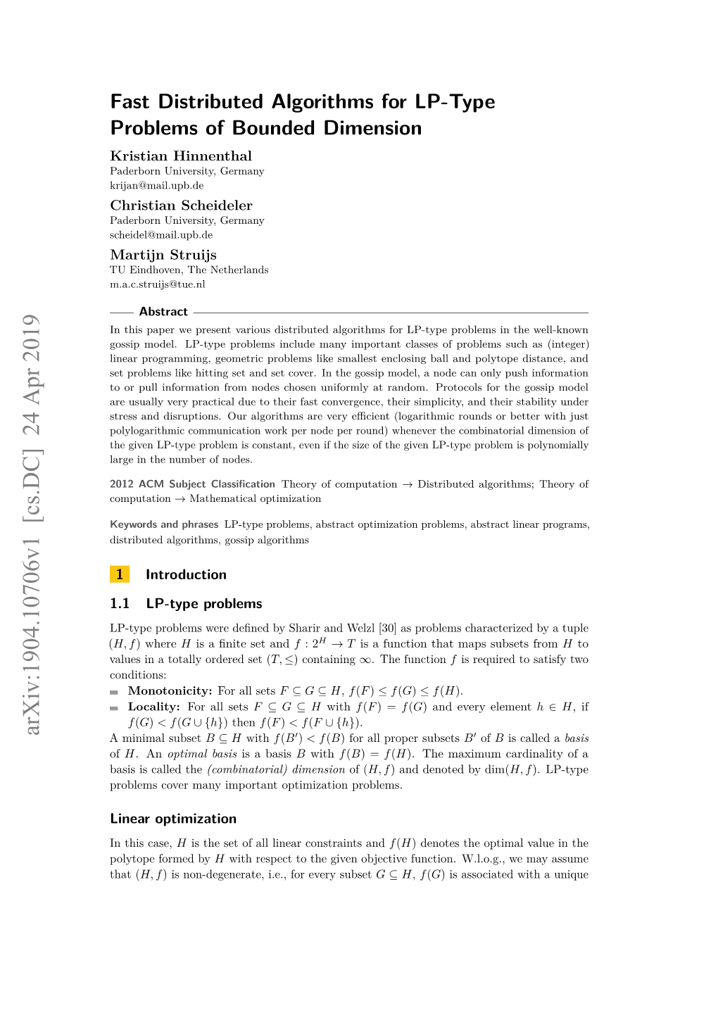 Fast Distributed Algorithms for LP-Type Problems of Bounded Dimension