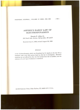 Aspden's Early Law of Electrodynamics
