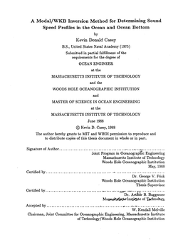 A Modaljwkb Inversion Method for Determining Sound Speed Profiles