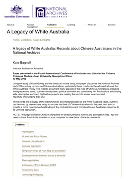 A Legacy of White Australia by Kate Bagnall, 2009