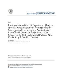 Implementation of the U.S. Department of Justice's Special Counsel Regulations