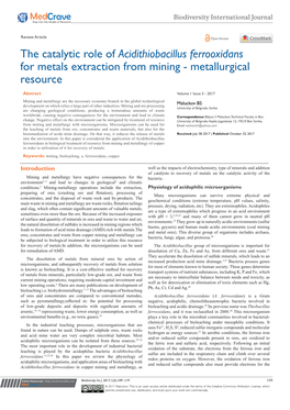 Acidithiobacillus Ferrooxidans for Metals Extraction from Mining - Metallurgical Resource