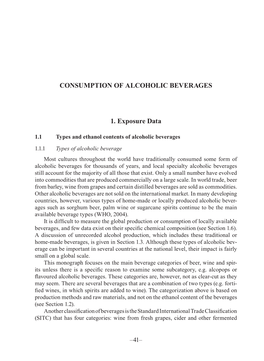 Consumption of ALCOHOLIC Beverages 1. Exposure Data