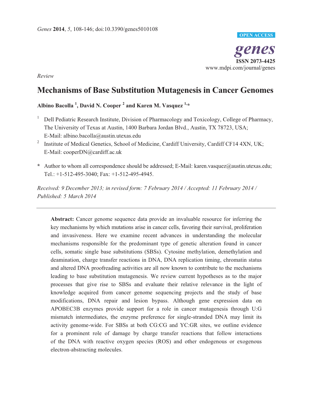 Mechanisms of Base Substitution Mutagenesis in Cancer Genomes