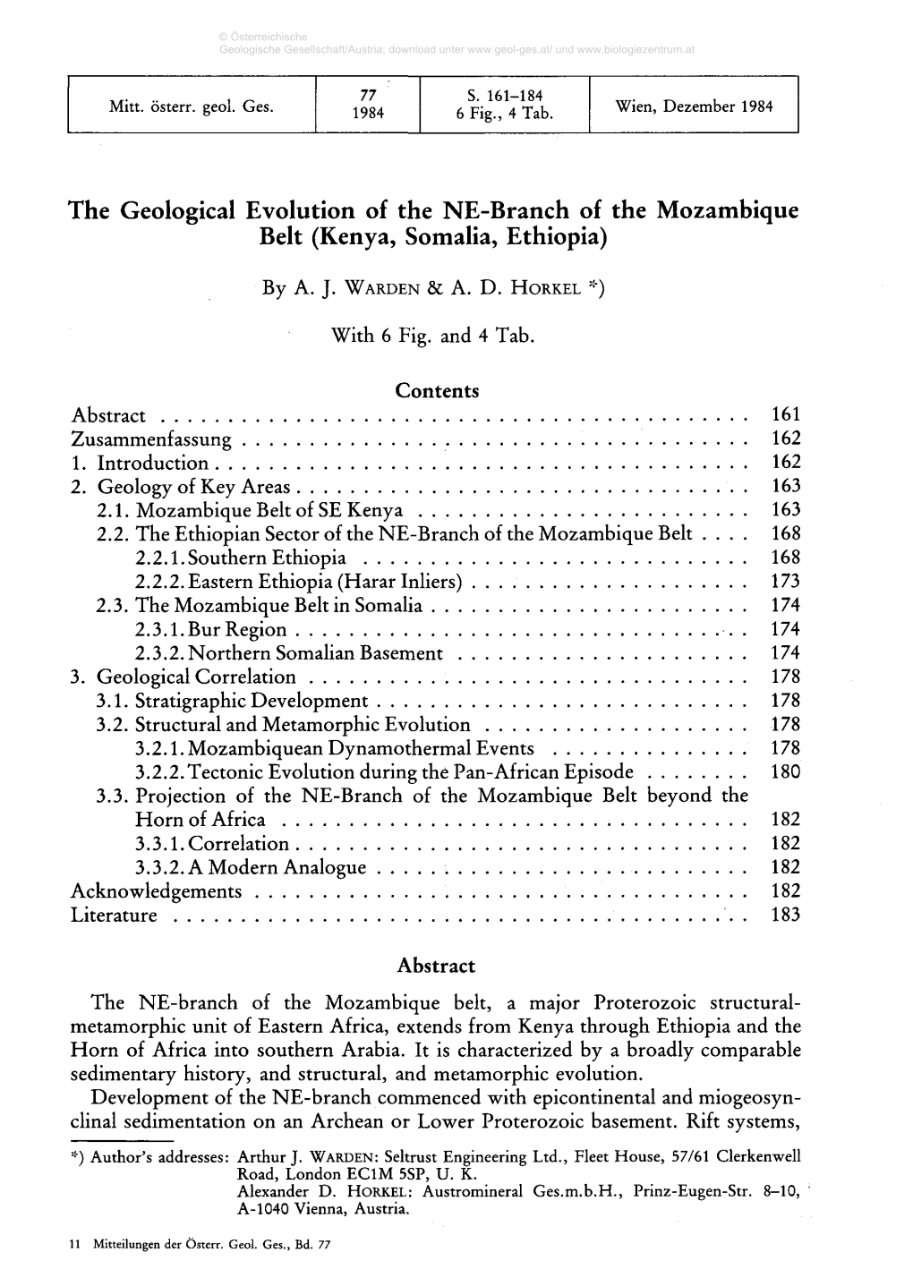 The Geological Evolution of the NE-Branch of the Mozambique Belt (Kenya, Somalia, Ethiopia)